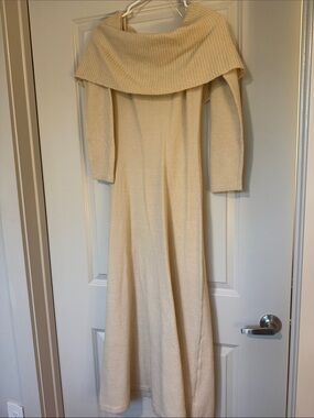 Moon River Cream Off-the-Shoulder Knit Maxi Sweater Dress
